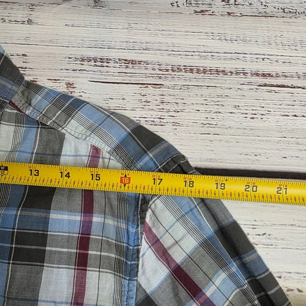 Banana Republic Camden Fit Reversible Shirt Mens Medium Plaid Blue Grey Cotton